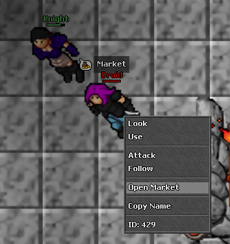 Right-click yourself and choose Open Market