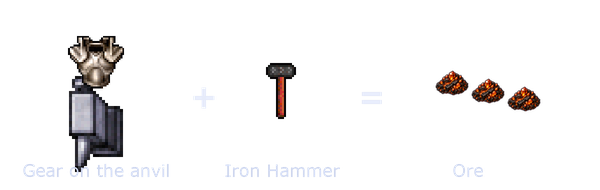 Place gear on the anvil, strike it with the Iron Hammer, and it becomes Ore